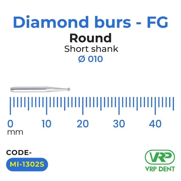 Microdont Diamond burs - FG Round Short Shank 1 pc. 010